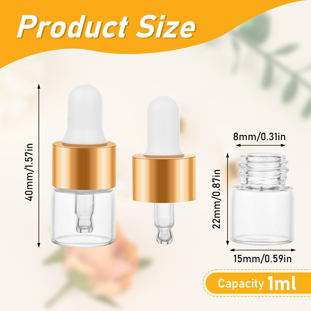 COTOM 100 Pack Mini Dropper Bottles 1ml – Leak-Proof Travel Vials for Oils, Perfume & DIY Blends