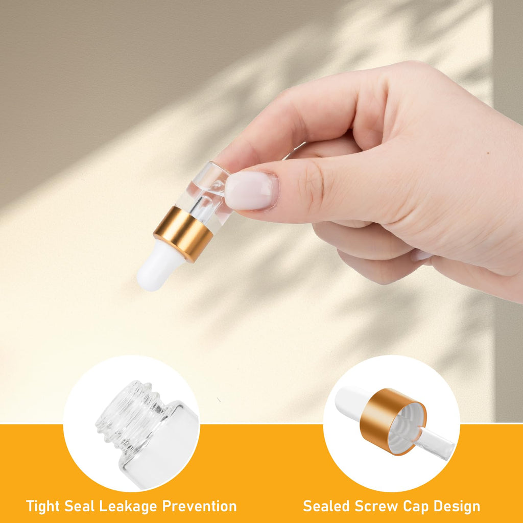 COTOM 100 Pack Mini Dropper Bottles 1ml – Leak-Proof Travel Vials for Oils, Perfume & DIY Blends