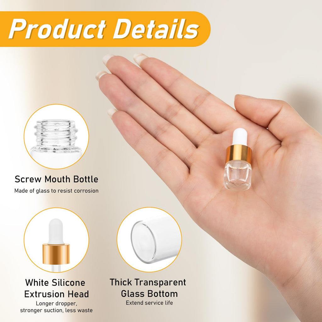 COTOM 100 Pack Mini Dropper Bottles 1ml – Leak-Proof Travel Vials for Oils, Perfume & DIY Blends