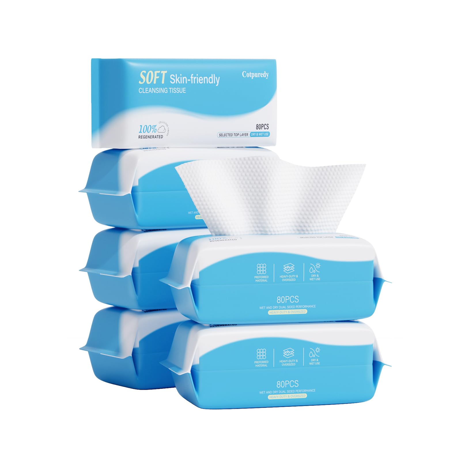 Cotpuredy Face Towels – Disposable Biodegradable Cleansing Towelettes (480 ct, 6 packs)