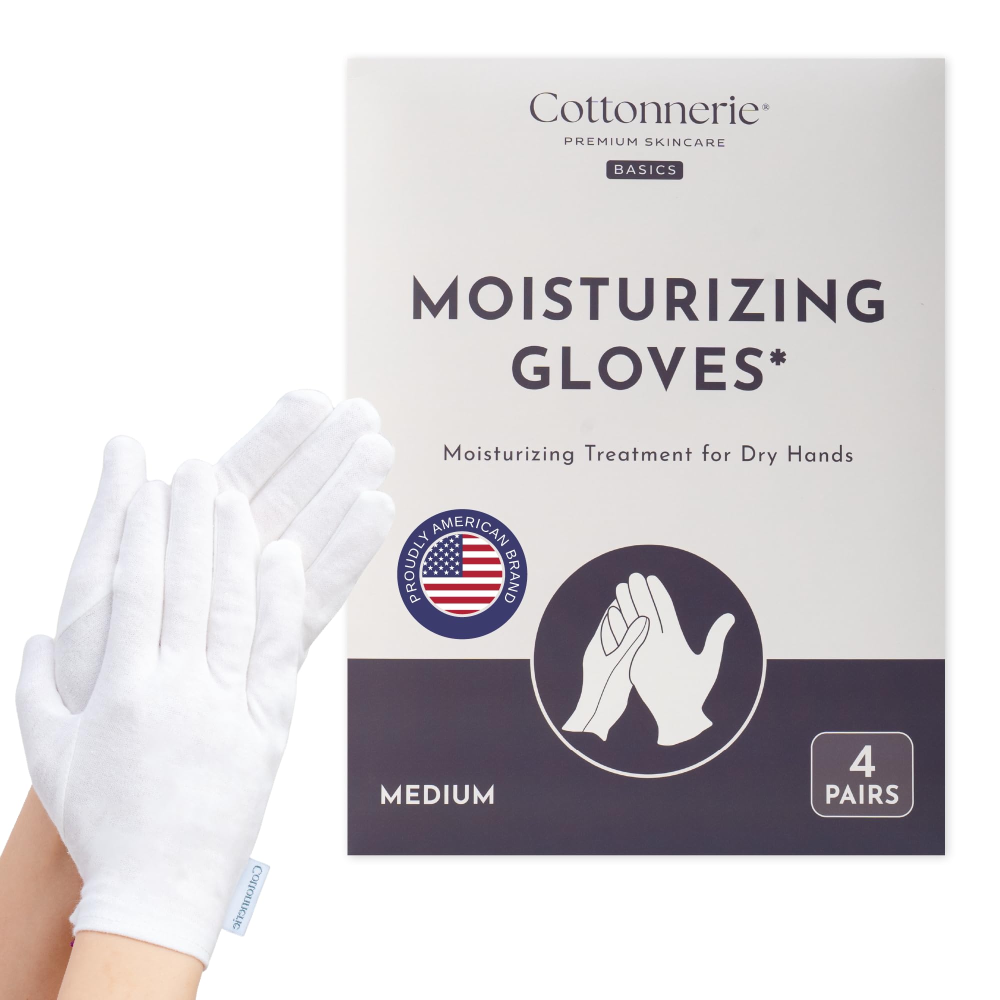Cottonnerie Basics 4 Pairs Cotton Gloves for Dry Hands – Overnight Moisturizing