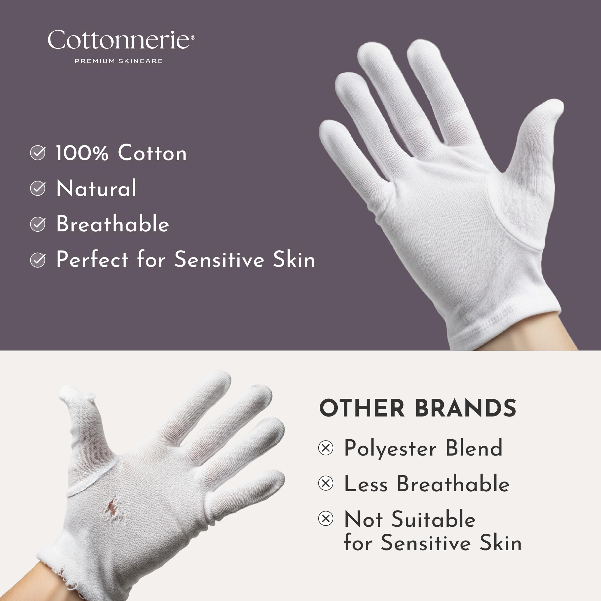 Cottonnerie Basics 4 Pairs Cotton Gloves for Dry Hands – Overnight Moisturizing