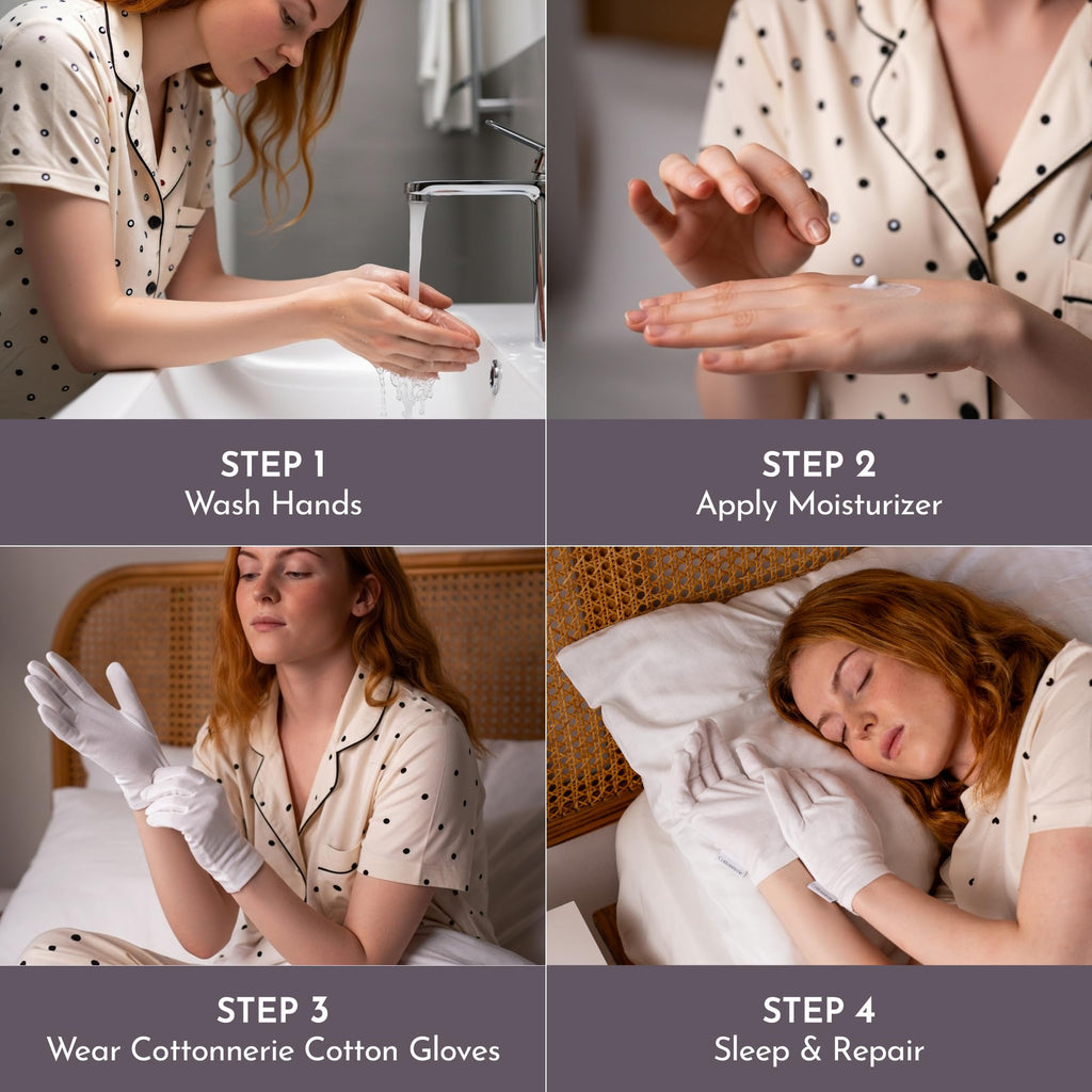 Cottonnerie Basics 4 Pairs Cotton Gloves for Dry Hands – Overnight Moisturizing