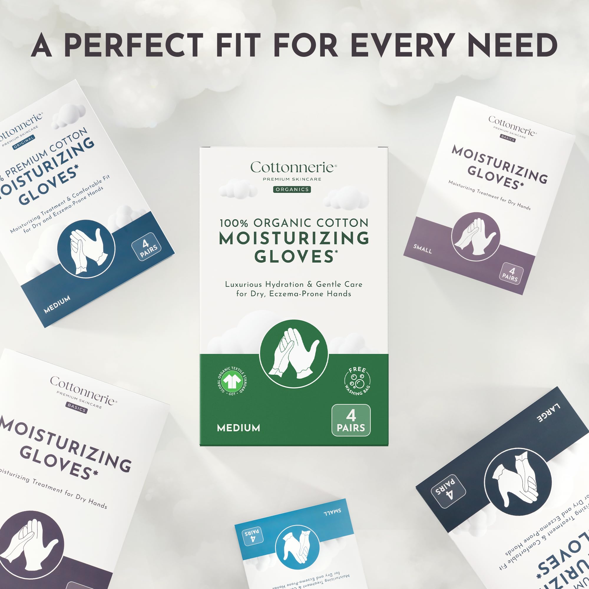 Cottonnerie Basics 4 Pairs Cotton Gloves for Dry Hands – Overnight Moisturizing