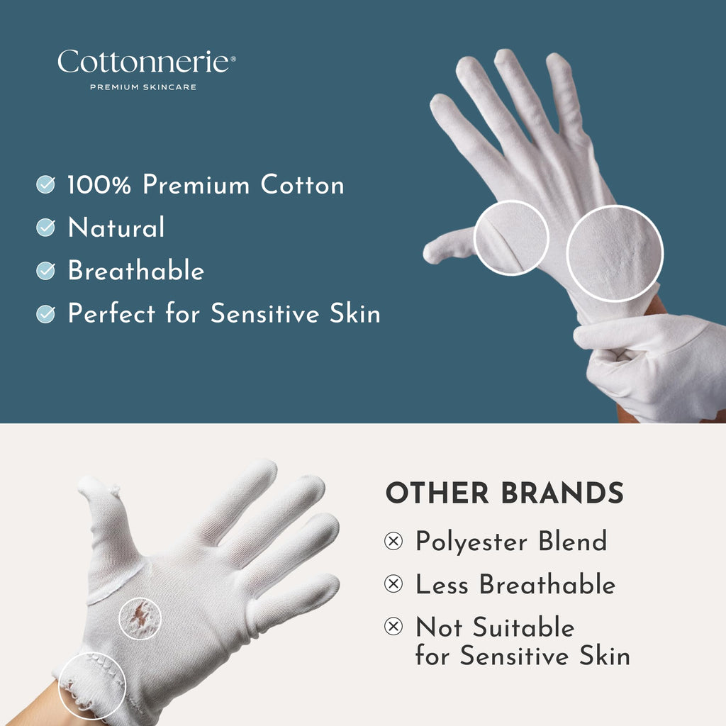 Cottonnerie Original Cotton Gloves for Sleeping – Overnight Moisturizing Gloves (8 Pairs, Medium)