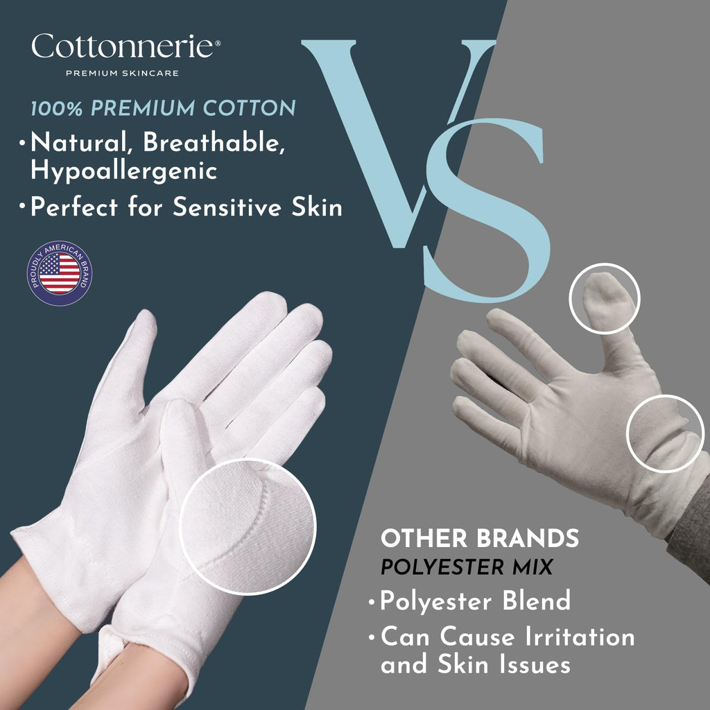 Cottonnerie Overnight Cotton Gloves for Dry Hands – 7 Pairs, Medium, Black