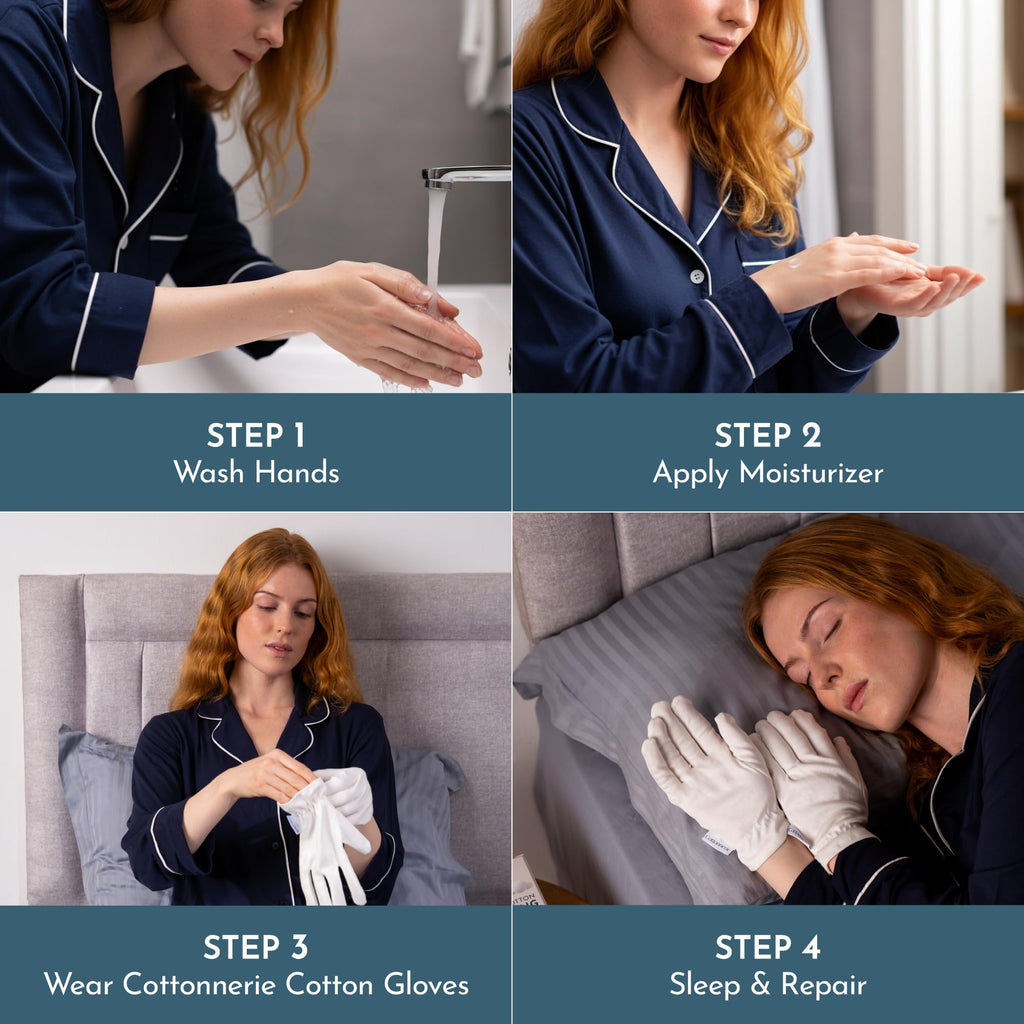 Cottonnerie 8 Pairs Cotton Gloves for Dry Hands – Overnight Moisturizing & Eczema-Friendly