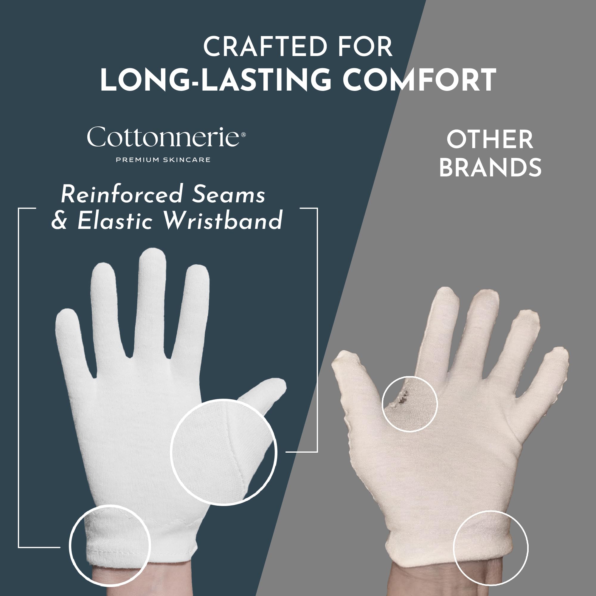 Cottonnerie Overnight Cotton Gloves for Dry Hands – 7 Pairs, Medium, Black