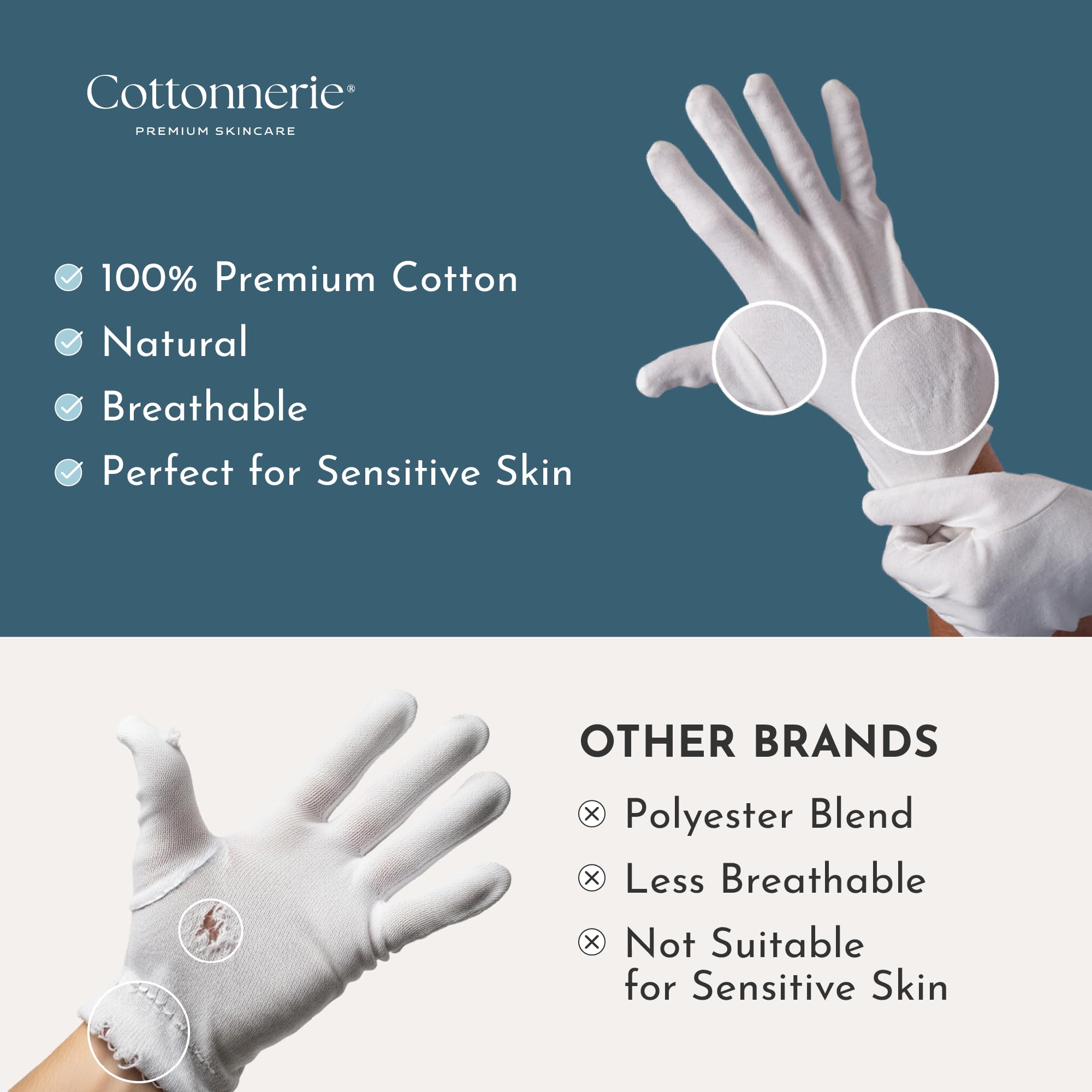 Cottonnerie 8 Pairs Cotton Gloves for Dry Hands – Overnight Moisturizing & Eczema-Friendly