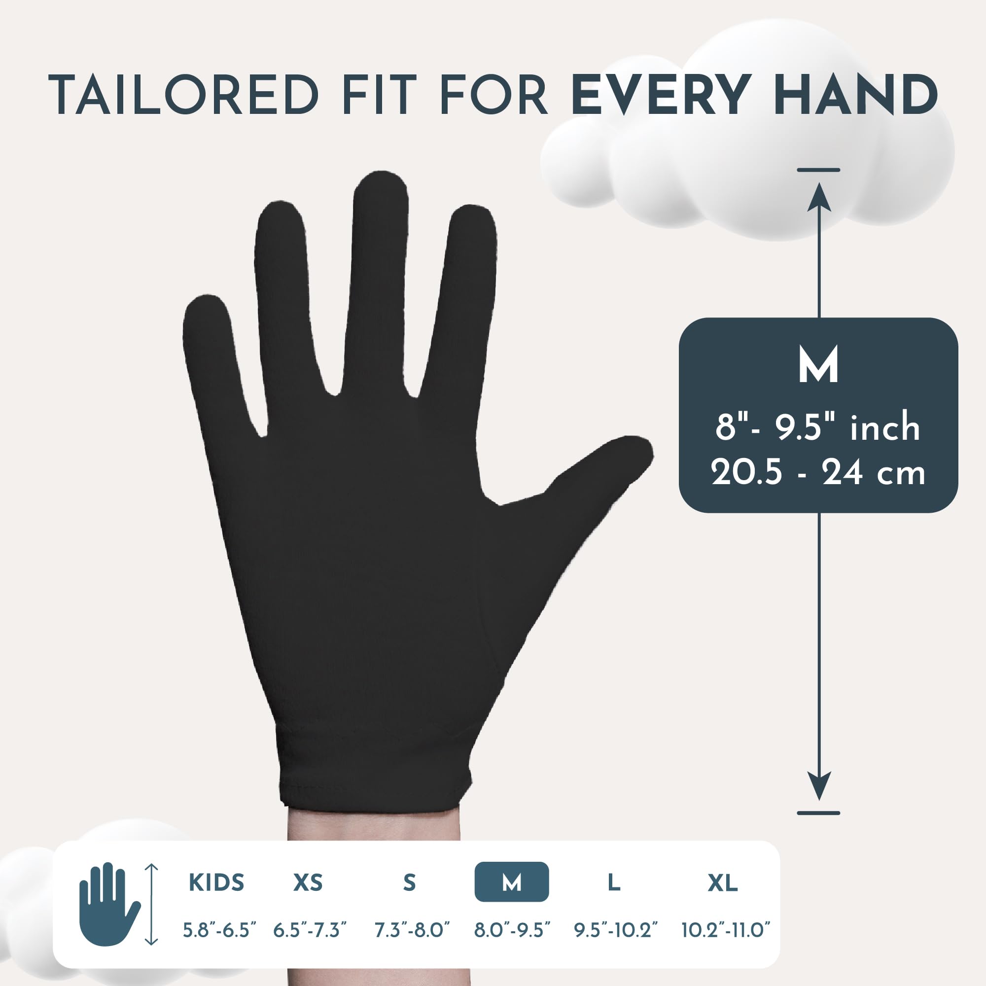 Cottonnerie Overnight Cotton Gloves for Dry Hands – 7 Pairs, Medium, Black