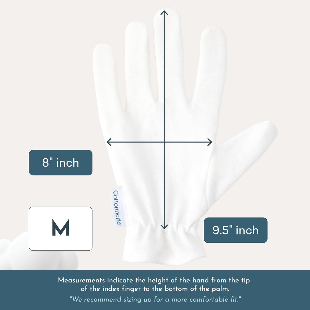 Cottonnerie Original Cotton Gloves for Sleeping – Overnight Moisturizing Gloves (8 Pairs, Medium)
