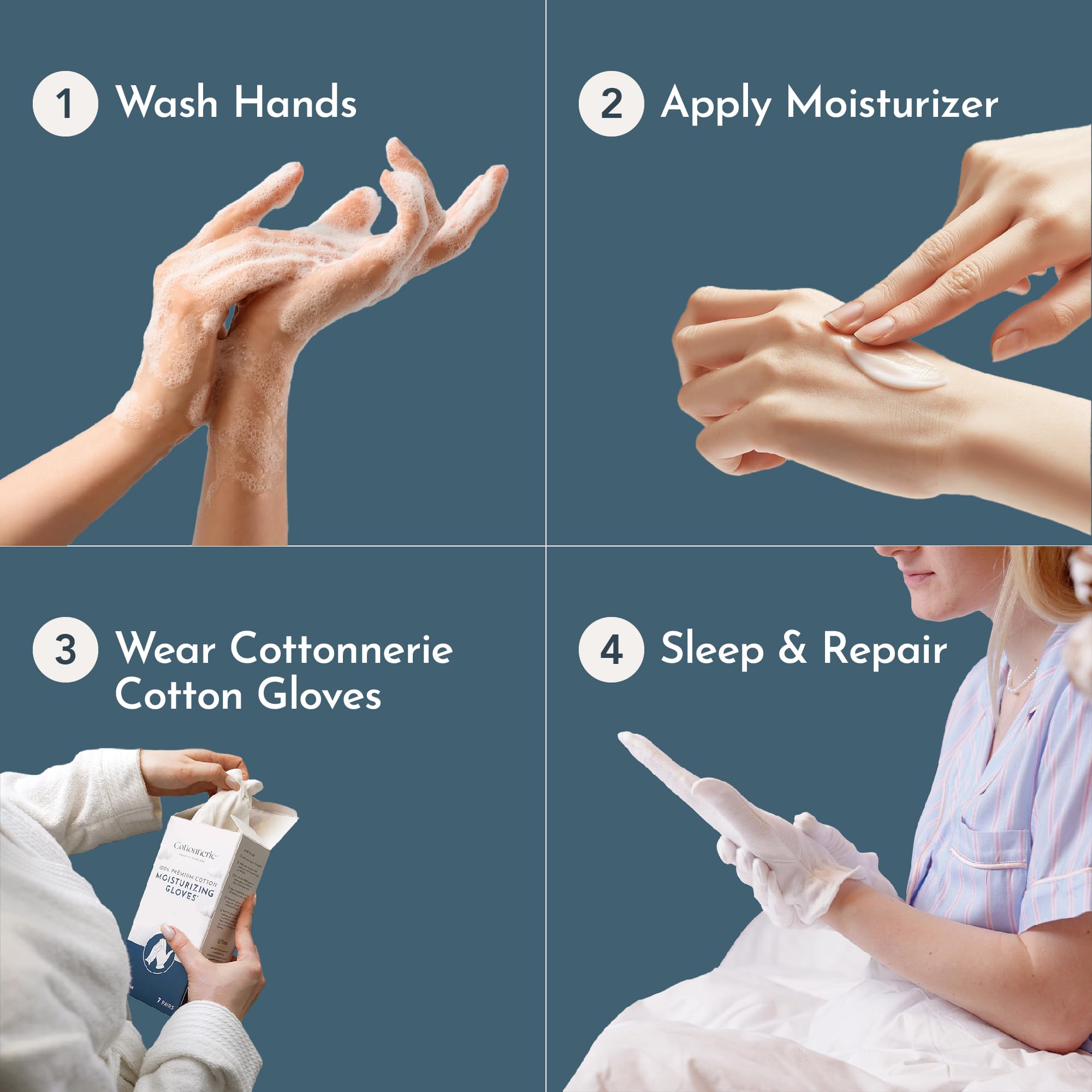 Cottonnerie Overnight Cotton Gloves for Dry Hands – 7 Pairs, Medium, Black