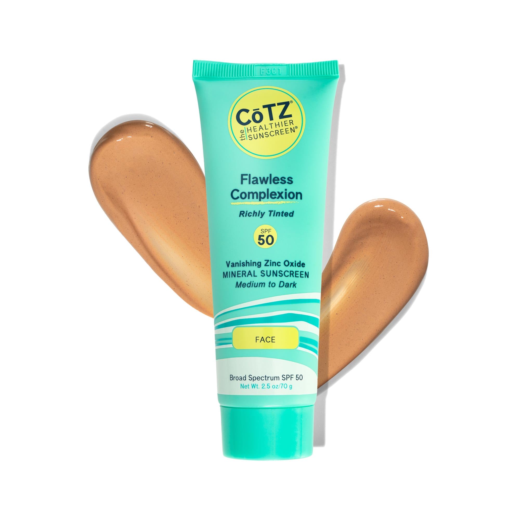 CoTZ Flawless Complexion: Richly Tinted Mineral Sunscreen SPF 50 for Medium–Dark Skin Tones | All Skin Types | 2.5oz