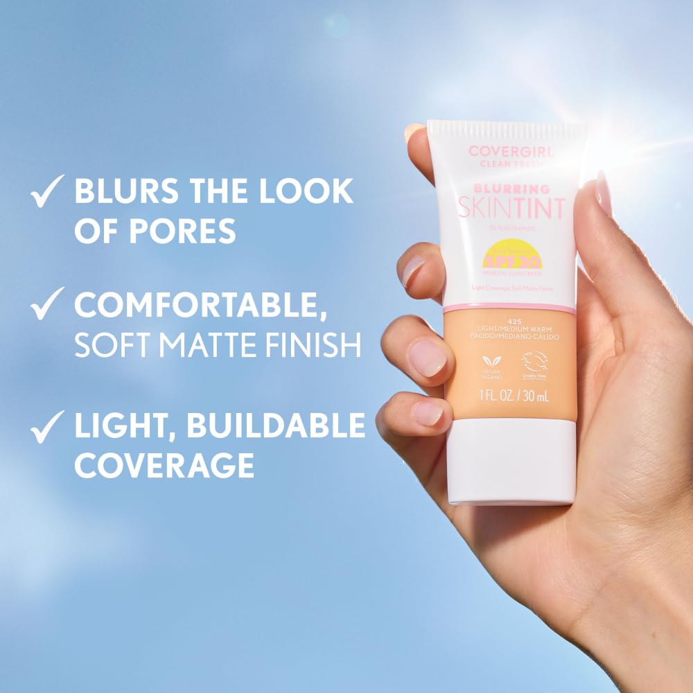COVERGIRL Clean Fresh Blurring Skin Tint SPF 30 – 430 Medium Neutral | Vegan Foundation