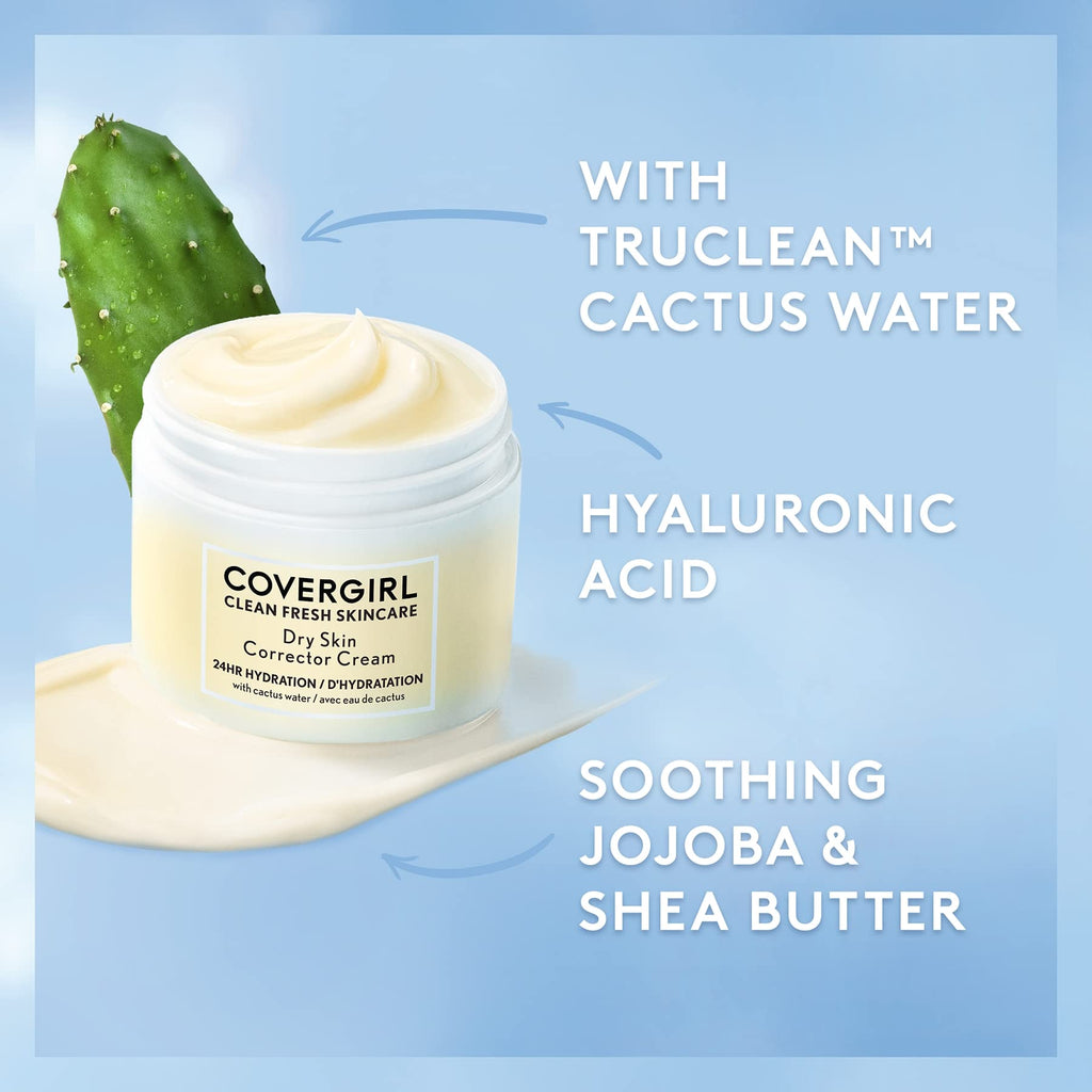 CoverGirl Clean Fresh Skincare Dry Skin Corrector Cream – 24HR Hydration, 100% Vegan, Pack of 2