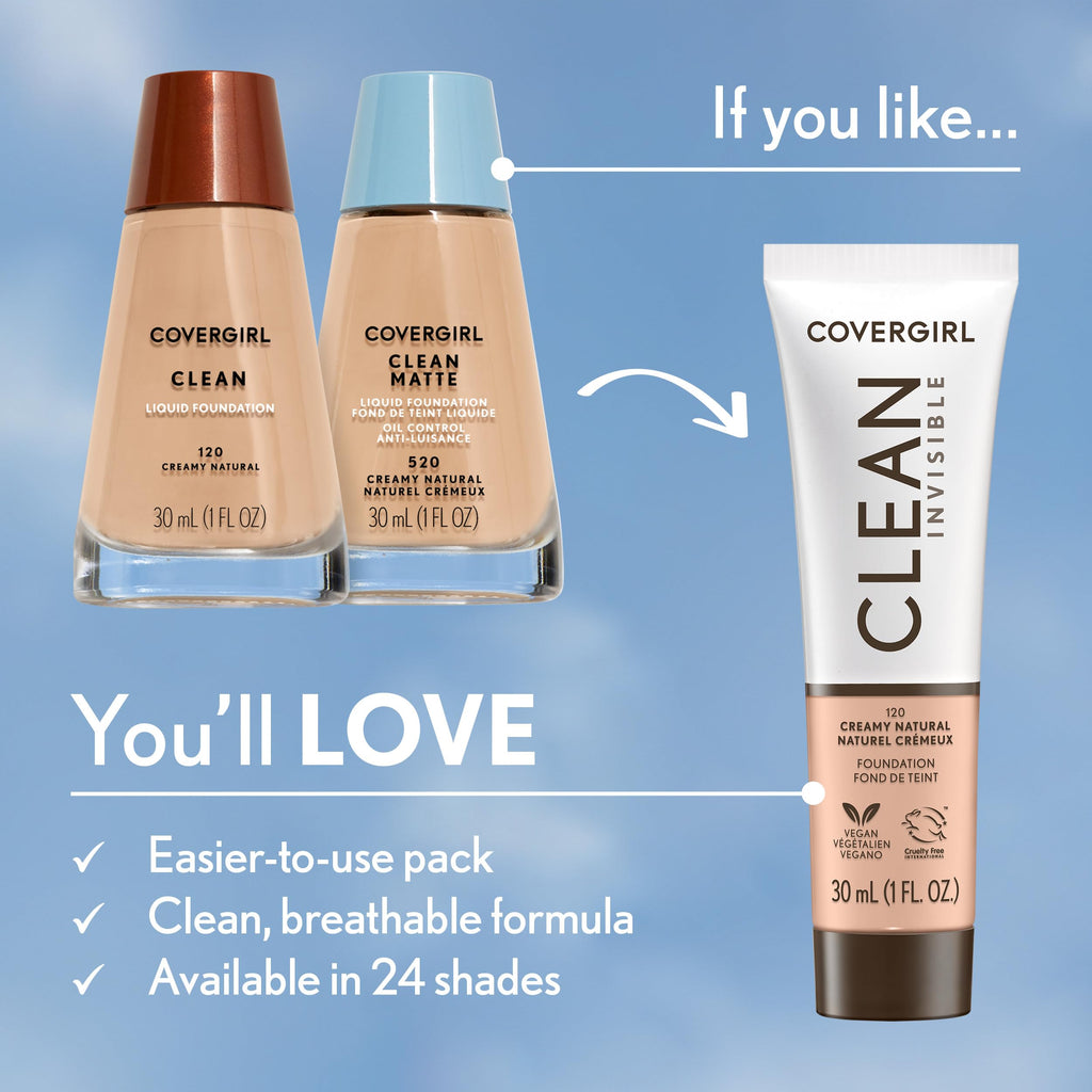 COVERGIRL Clean Liquid Foundation 148 Perfect Beige | Lightweight, Breathable Coverage