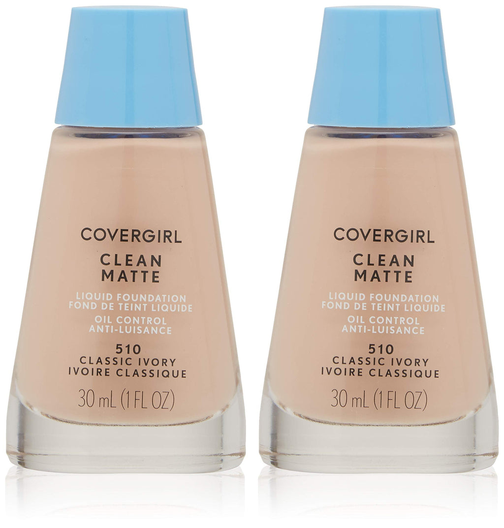 CoverGirl Clean Oil Control Matte Liquid Makeup – Classic Ivory (W) 510, Pack of 2
