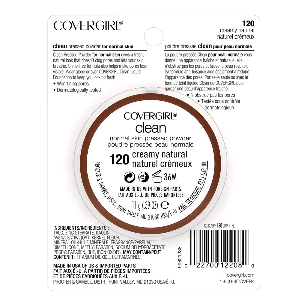 CoverGirl Clean Pressed Powder N120 – Creamy Natural (N) | Shine-Free, Non-Comedogenic