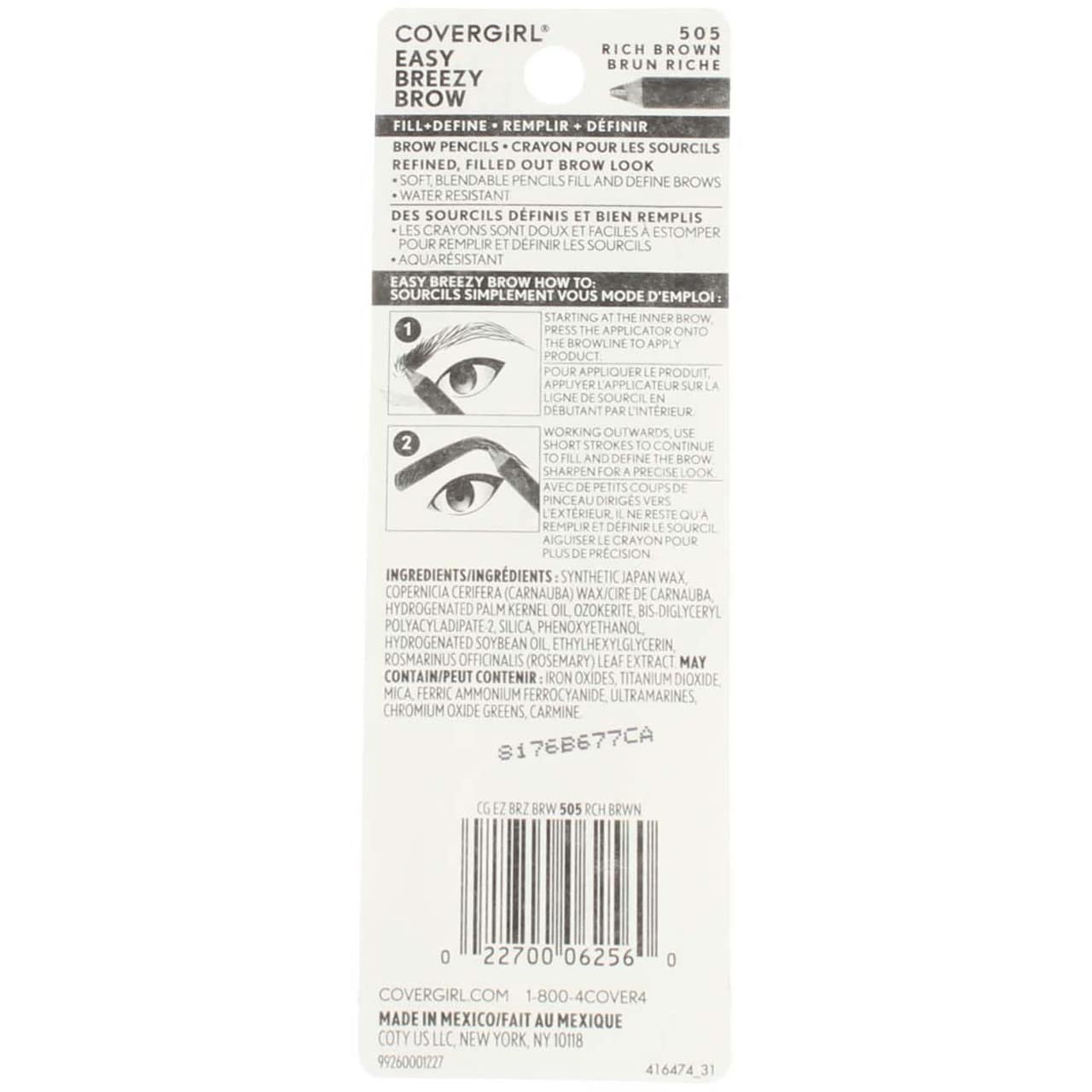 CoverGirl Easy Breezy Brow Pencils Rich Brown — Fill + Define (2 Pencils + Sharpener) Pack of 5