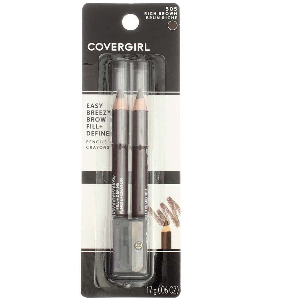 CoverGirl Easy Breezy Brow Pencils Rich Brown — Fill + Define (2 Pencils + Sharpener) Pack of 5