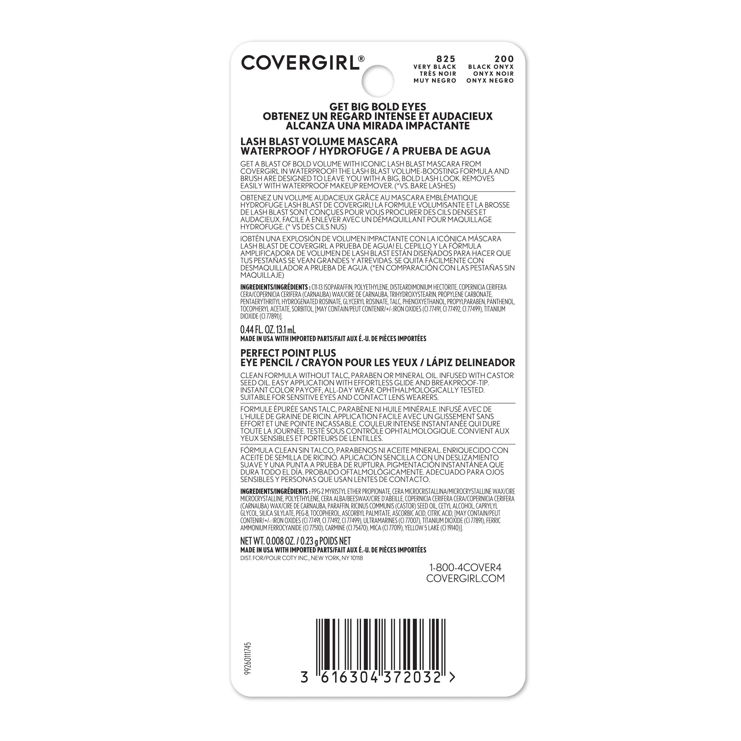 CoverGirl Lash Blast Volume Waterproof Mascara & Perfect Point Plus Eyeliner Pencil Twin Pack – Very Black Onyx