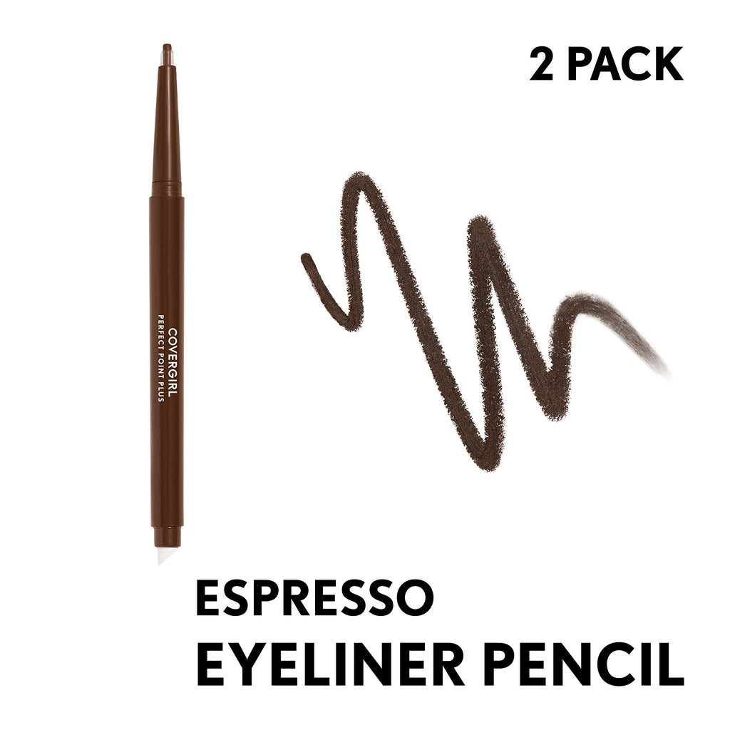 COVERGIRL Perfect Point Plus Eyeliner Pencil Espresso – Dual Pack, Self-Sharpening, Long-Lasting Definition