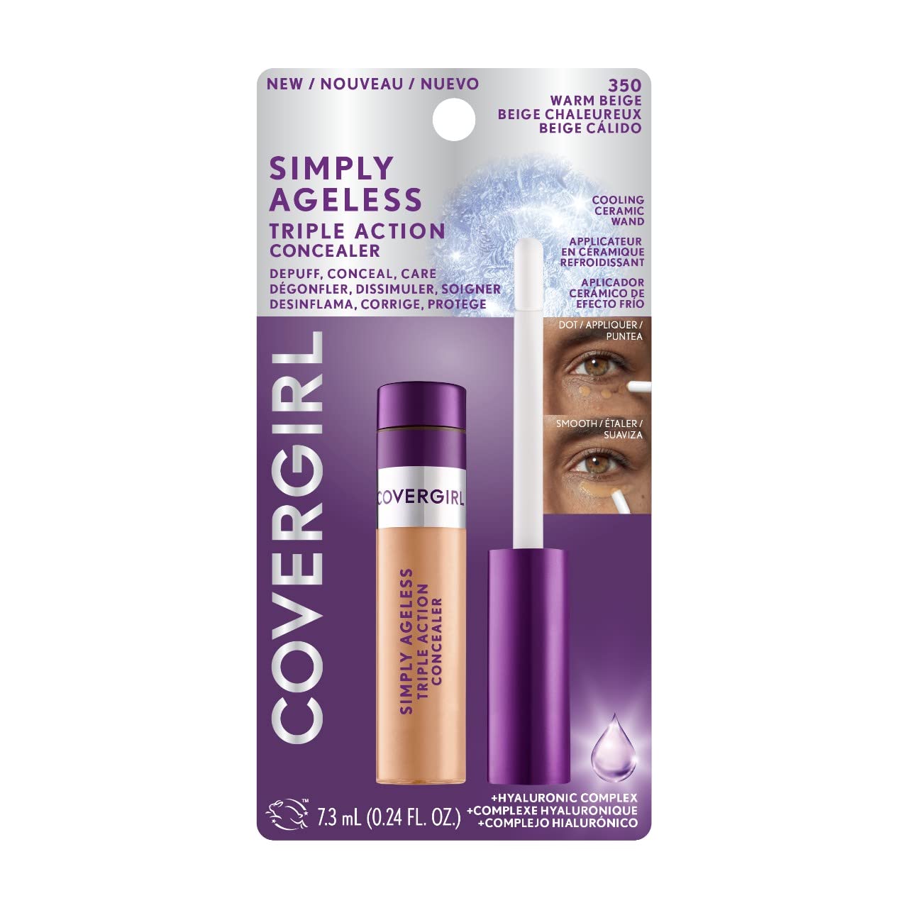 COVERGIRL Simply Ageless Triple Action Concealer – Warm Beige | Hydrating, Lightweight Under-Eye Coverage