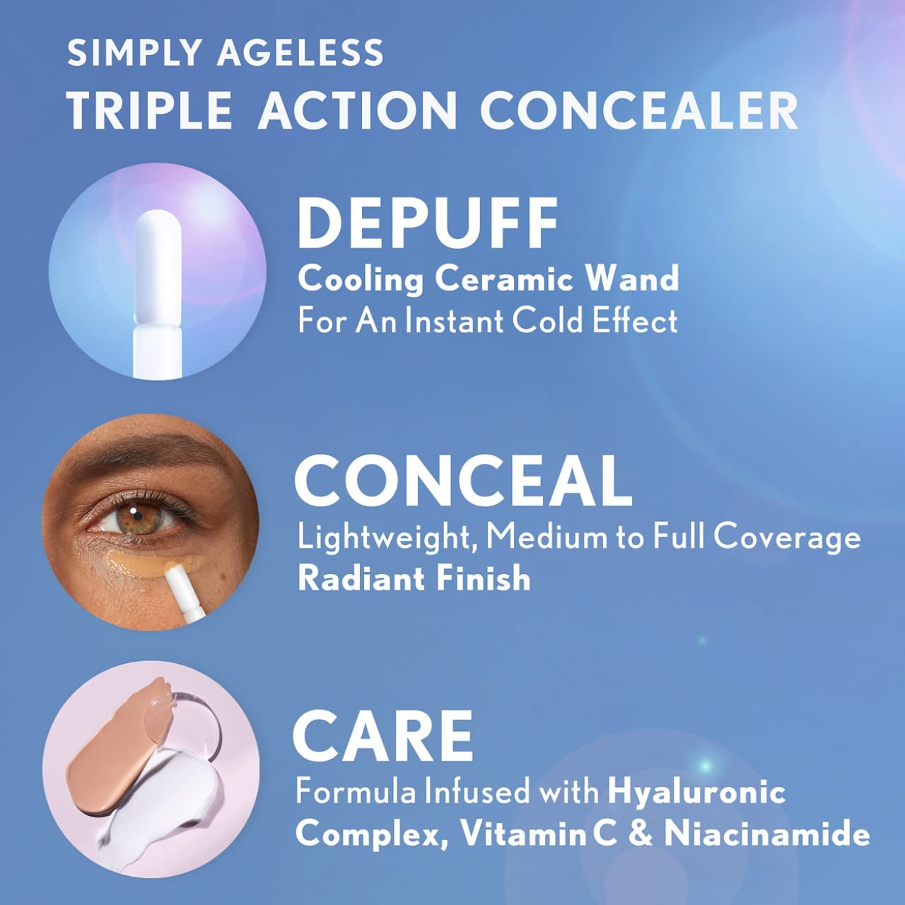 COVERGIRL Simply Ageless Triple Action Concealer – Warm Beige | Hydrating, Lightweight Under-Eye Coverage