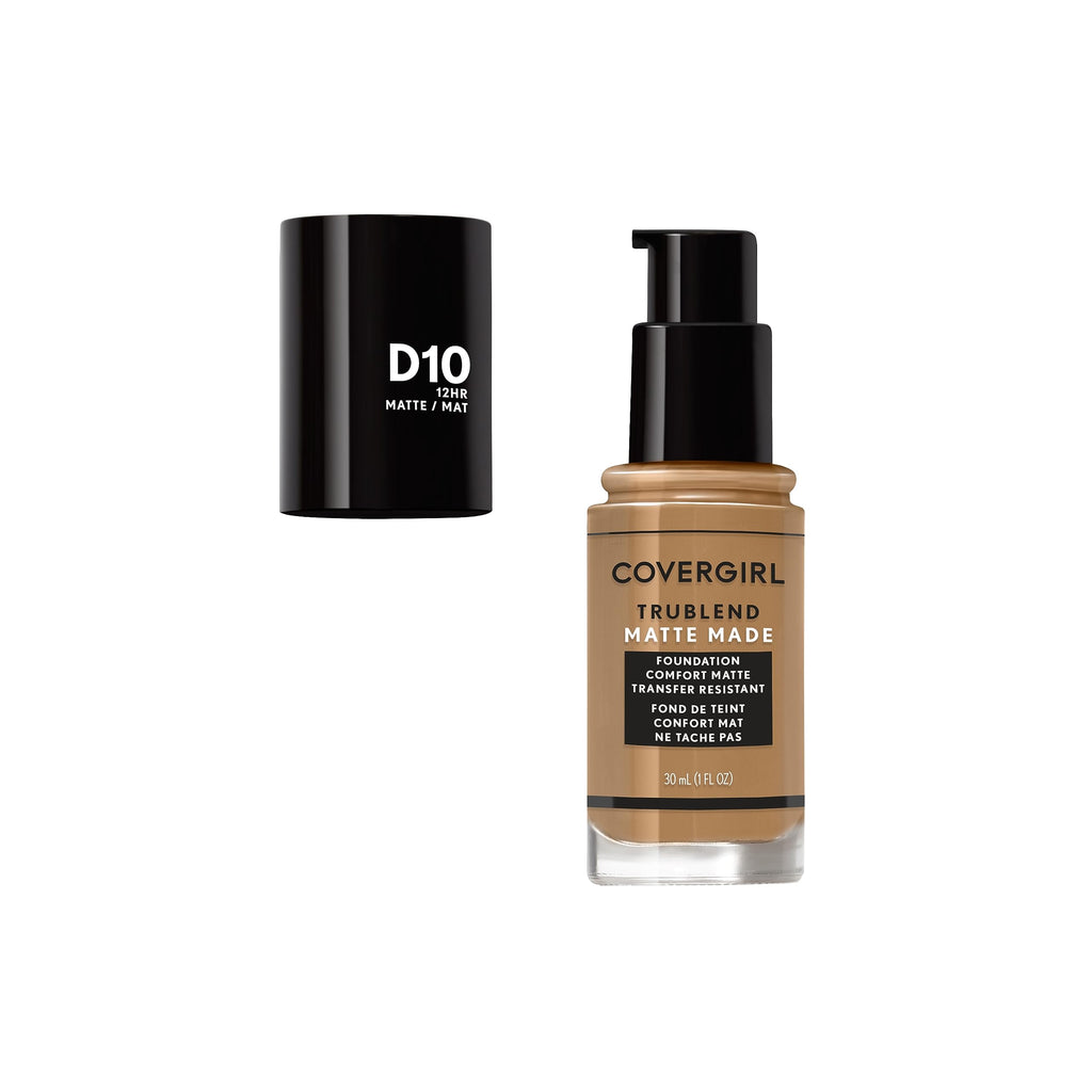 Covergirl TruBlend Matte Made Foundation D10 Golden Caramel, 1.014 fl oz – Long-Wearing Matte Finish