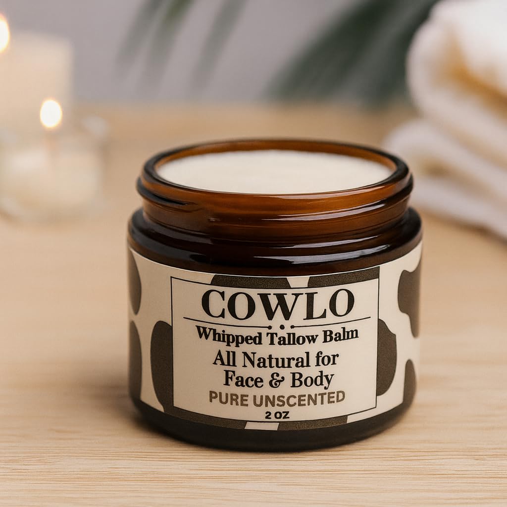 Cowlo Whipped Beef Tallow for Skin – 100% Grass-Fed Tallow Moisturizer, Unscented Face & Body, 2oz