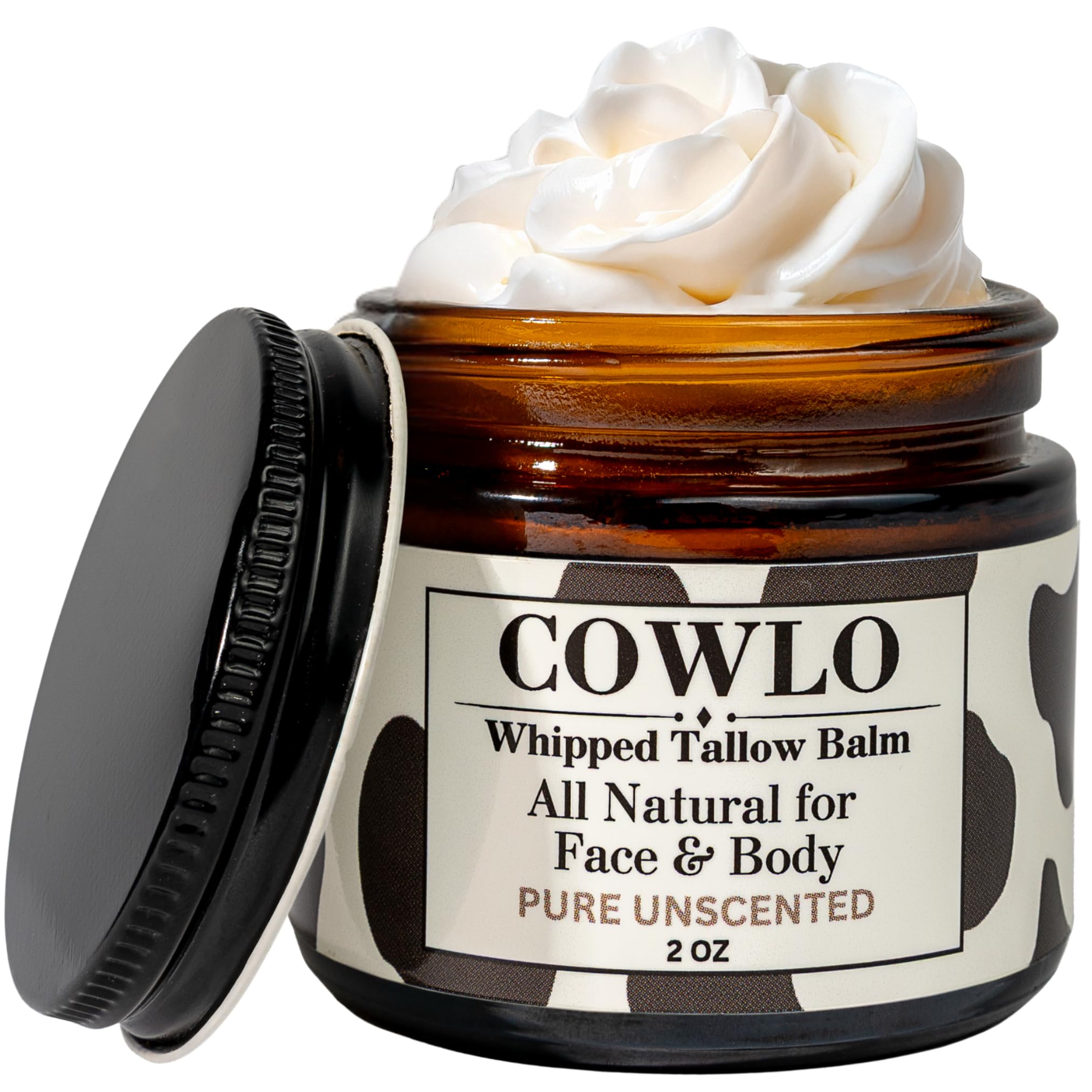 Cowlo Whipped Beef Tallow for Skin – 100% Grass-Fed Tallow Moisturizer, Unscented Face & Body, 2oz