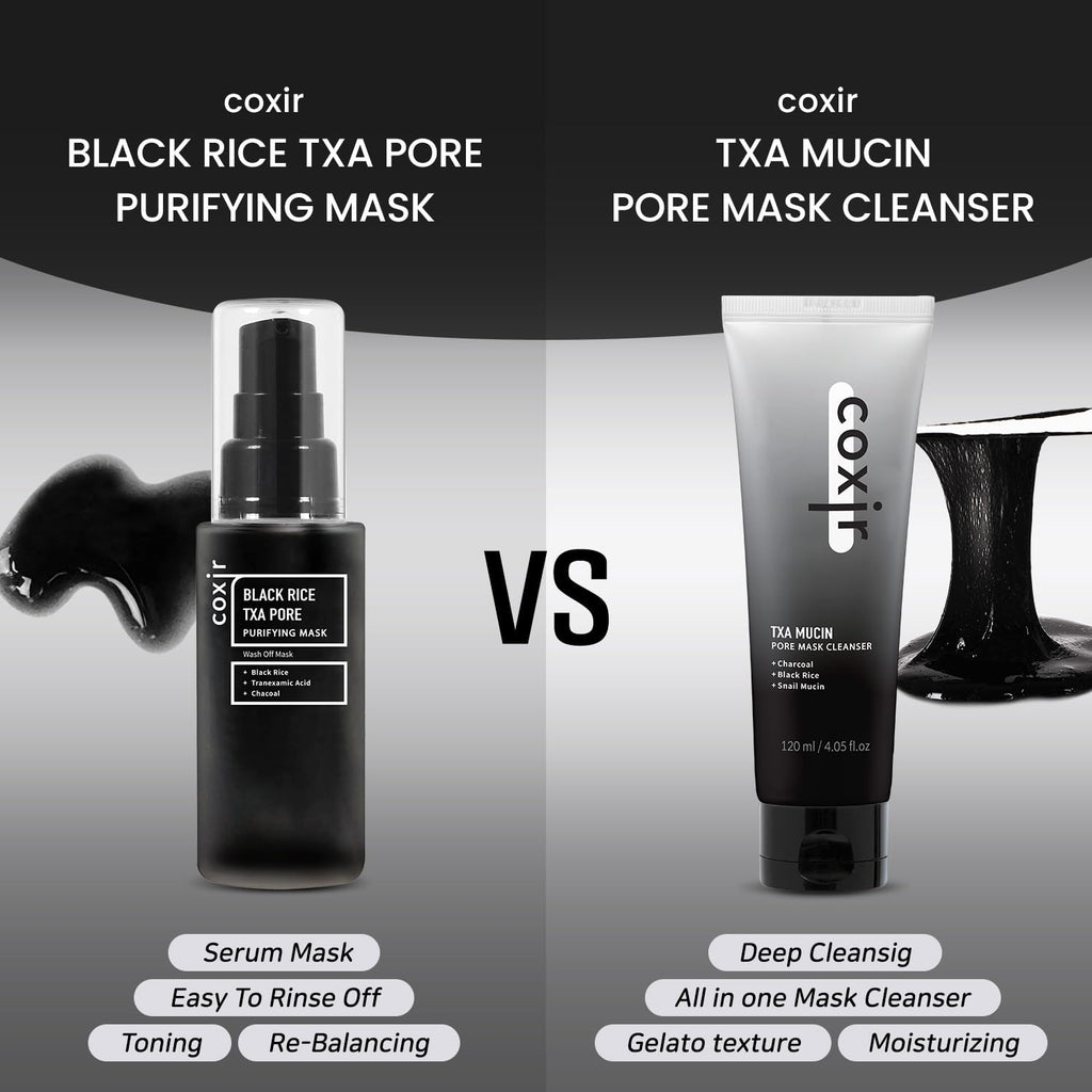 Coxir TXA Black Rice Pore Mask – 3-in-1 Wash-Off Serum for Pore Purification, Hydration & Tone | Vegan K-Beauty 50ml