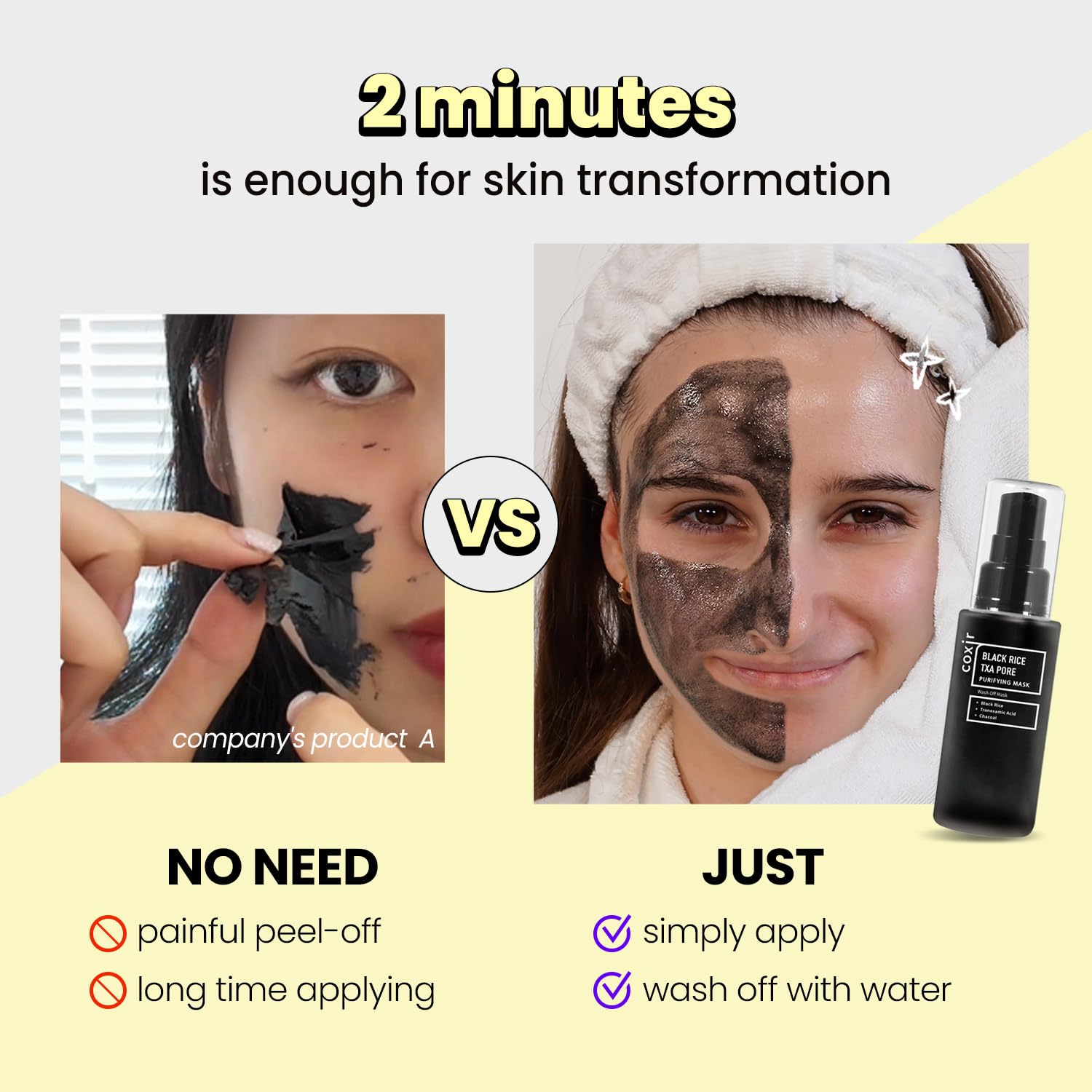 Coxir TXA Black Rice Pore Mask – 3-in-1 Wash-Off Serum for Pore Purification, Hydration & Tone | Vegan K-Beauty 50ml