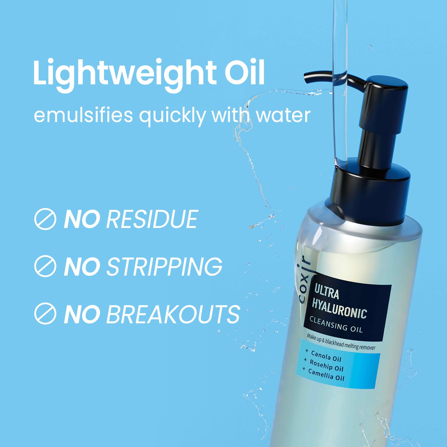 Coxir Ultra Hyaluronic Acid Cleansing Oil – Hydrating Makeup Remover, Korean Skincare