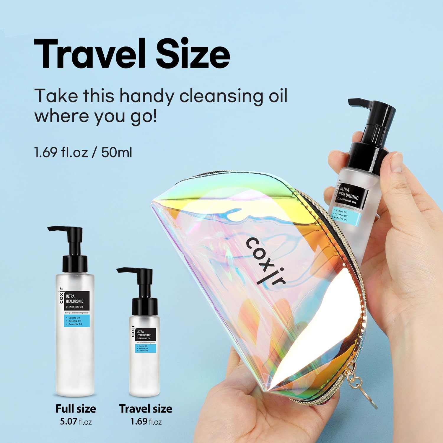coxir Ultra Hyaluronic Cleansing Oil — Travel-Size Korean Face Cleanser, Makeup Remover, Cruelty Free, No Mineral Oil | 1.69 fl oz