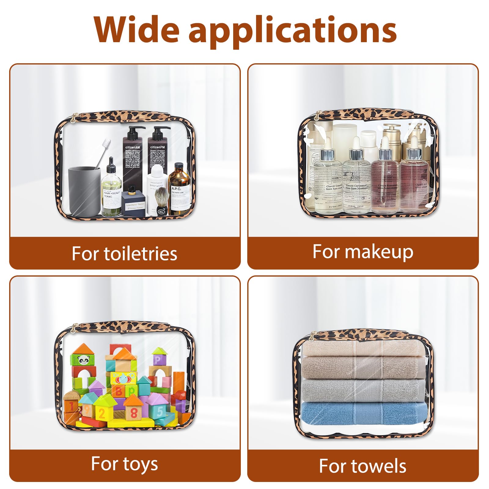 Cozomga Clear Makeup Bags 3-Pack - TSA-Approved Travel Clear Pouches (Large, Medium, Small)