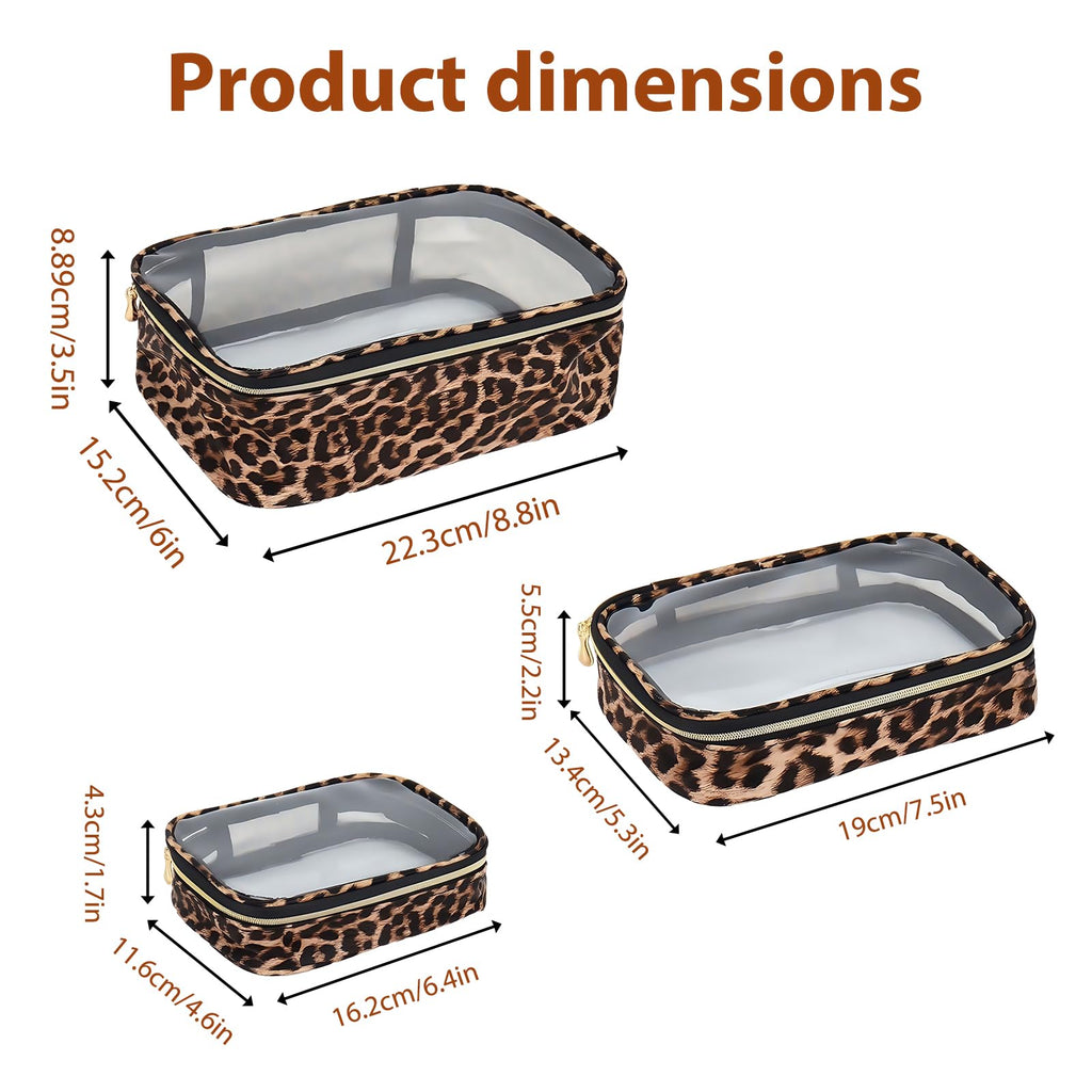 Cozomga Clear Makeup Bags 3-Pack - TSA-Approved Travel Clear Pouches (Large, Medium, Small)