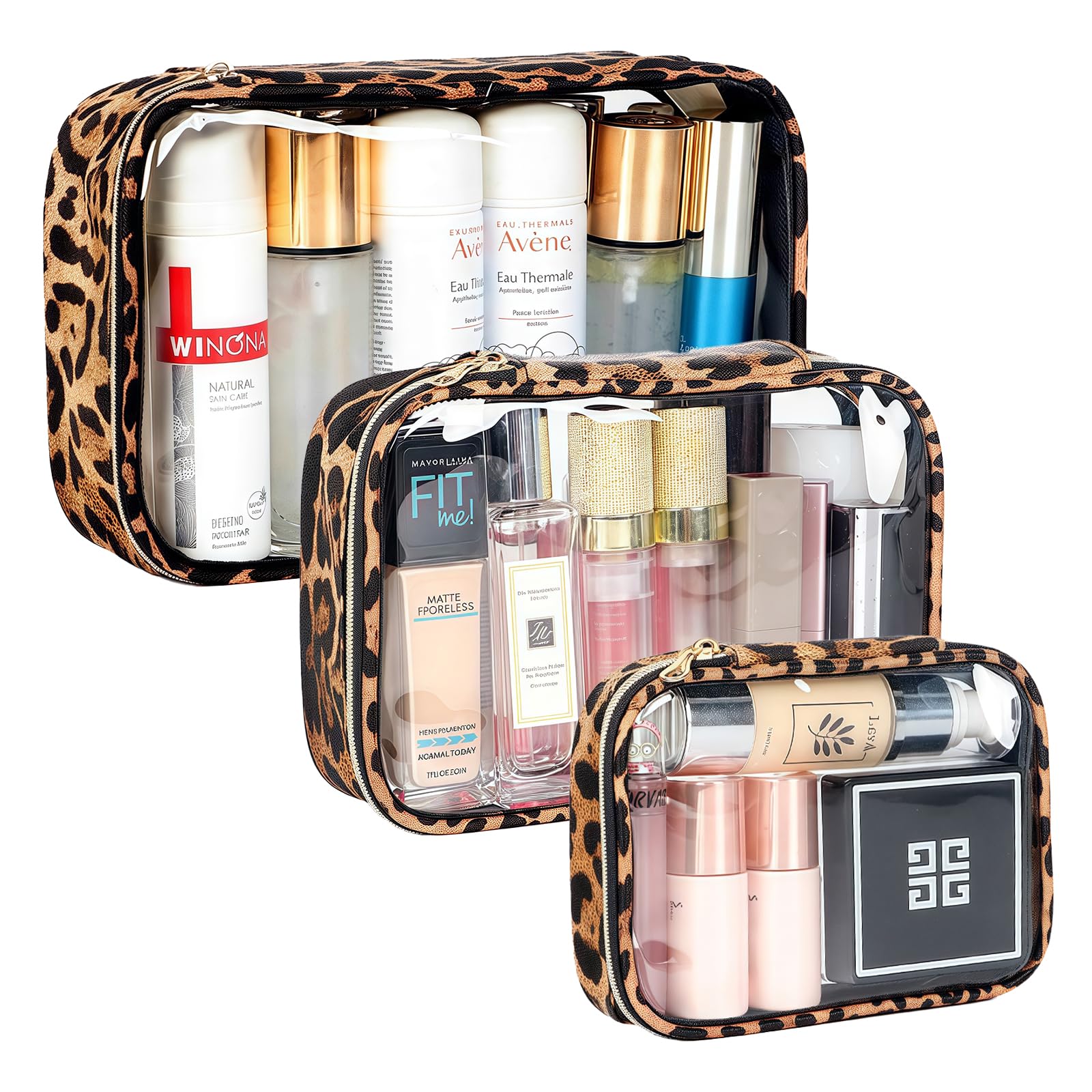 Cozomga Clear Makeup Bags 3-Pack - TSA-Approved Travel Clear Pouches (Large, Medium, Small)