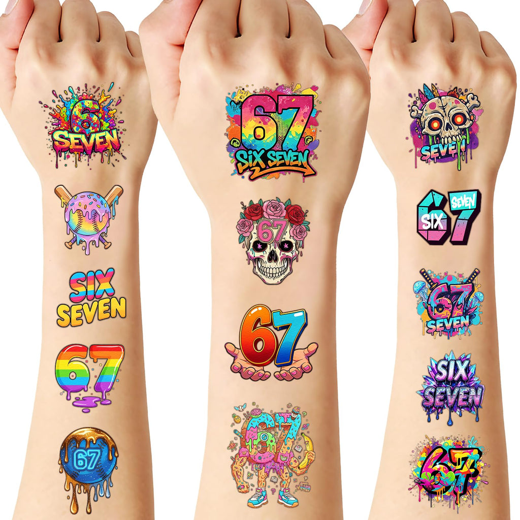 CozyNuukee 180PCS 6-7 Temporary Tattoos – Drip Baseball & Ice Cream Party Decor (15 Sheets, 60 Styles)