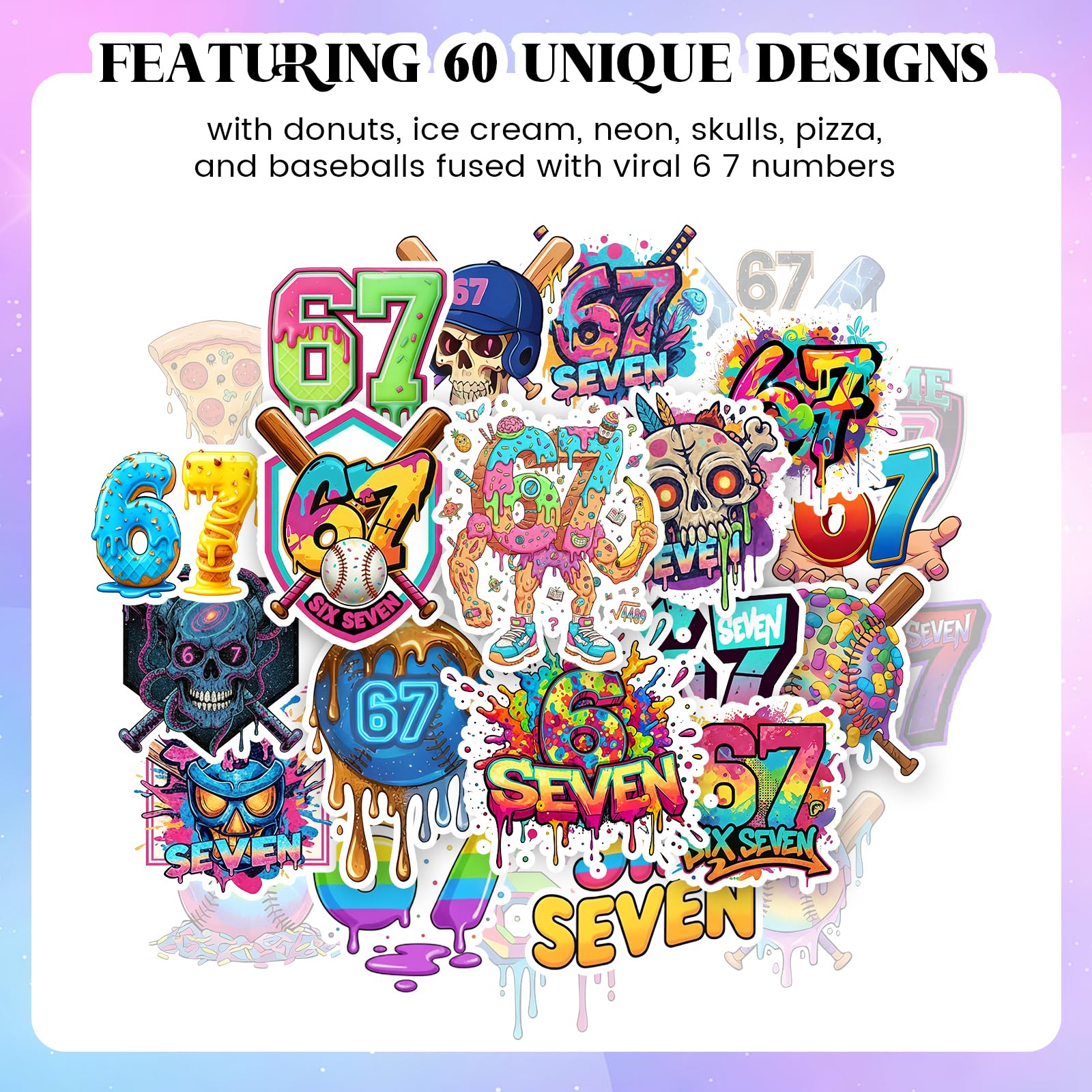 CozyNuukee 180PCS 6-7 Temporary Tattoos – Drip Baseball & Ice Cream Party Decor (15 Sheets, 60 Styles)