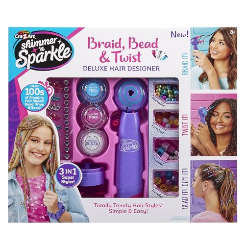 أداة تصفيف الشعر الفاخرة 3 في 1 لتضفير الخرز ولف الشعر Shimmer 'n Sparkle من Cra-Z-Art للأطفال