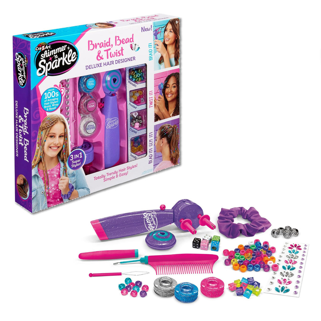 أداة تصفيف الشعر الفاخرة 3 في 1 لتضفير الخرز ولف الشعر Shimmer 'n Sparkle من Cra-Z-Art للأطفال