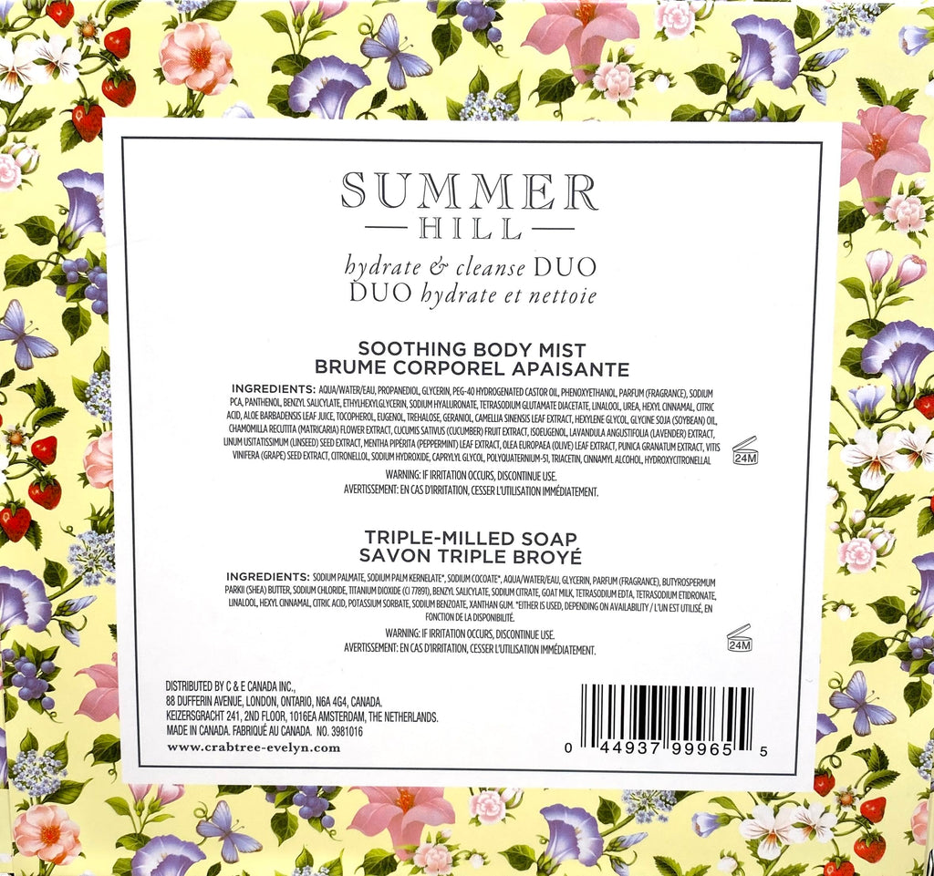 Crabtree & Evelyn Summer Hill Body Mist & Soap Gift Box | .33 oz Mist + 3.5 oz Bar Soap