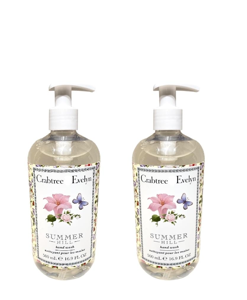 Crabtree & Evelyn Summer Hill Hand Wash 2 x 16.9 fl oz — Moisturizing Gel with Coconut Oil & Aloe Vera