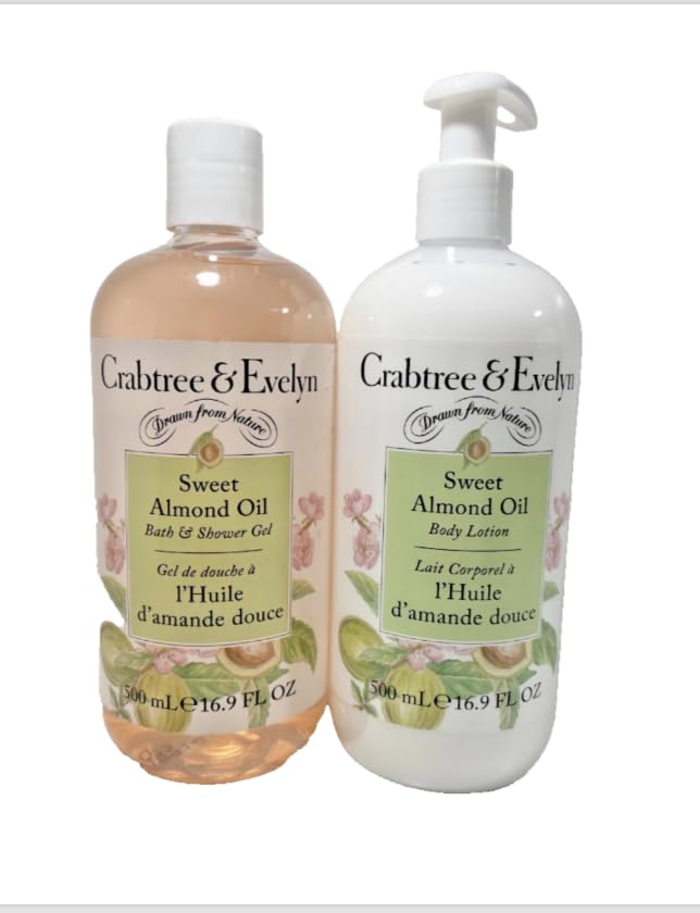 Crabtree & Evelyn Sweet Almond Oil Bath & Shower Gel + Body Lotion – 16.9 fl oz Each