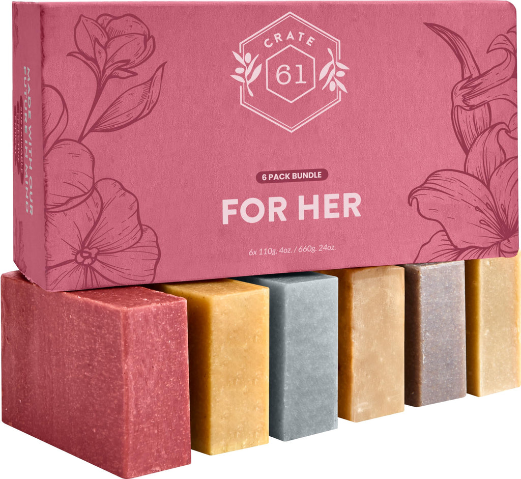 Crate 61 Organics Handmade Canadian Soap Bar — Plant-Based Cold Process with Premium Essential Oils (Pack of 6, For Her)