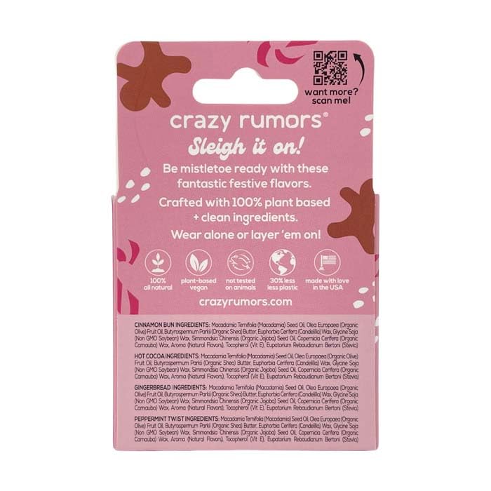 Crazy Rumors Festive Mix Lip Balm 4-Pack: Gingerbread, Hot Cocoa, Cinnamon Bun + Peppermint Twist