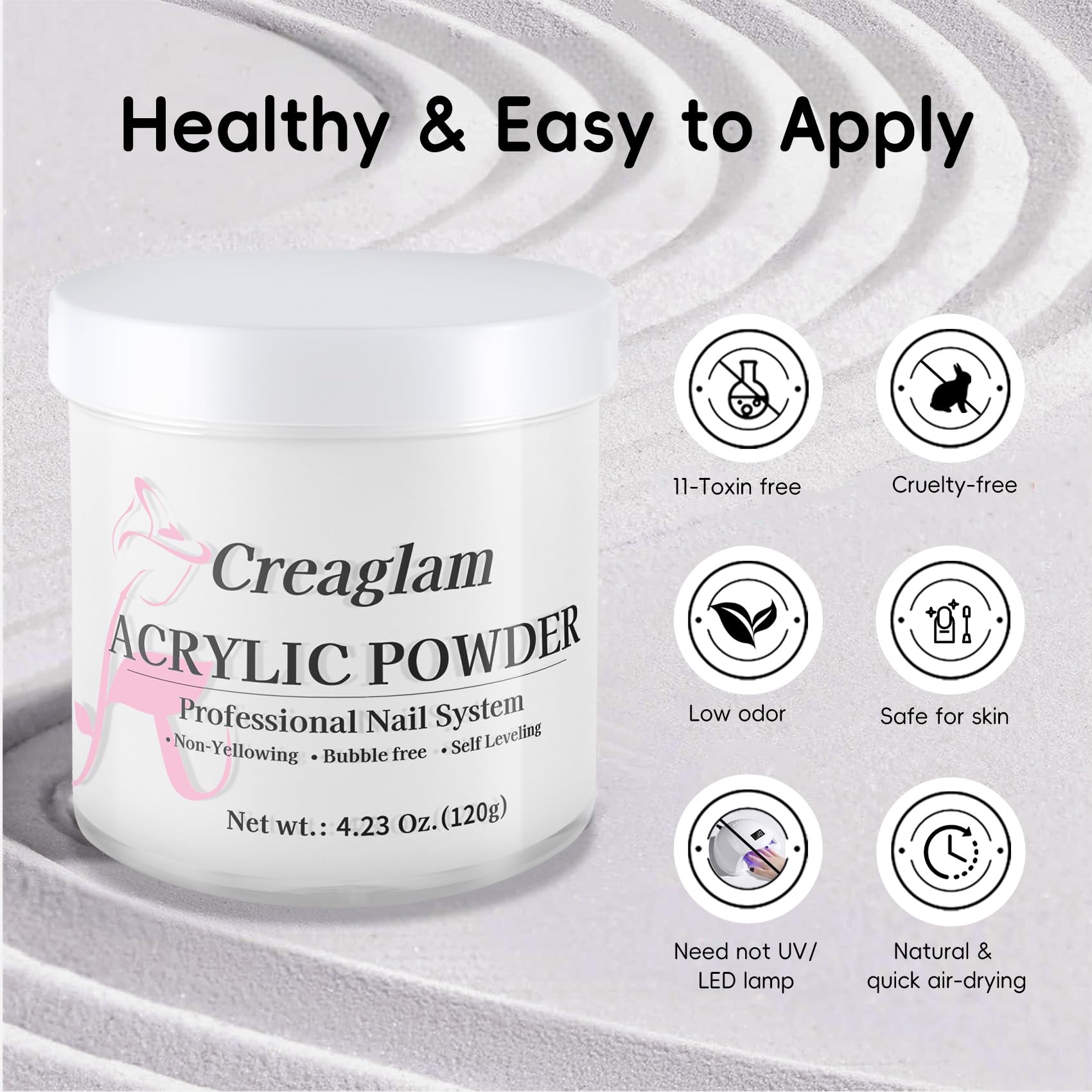 Creaglam Acrylic Powder 120g – No Lamp Needed for Nail Extensions & 3D Nail Art
