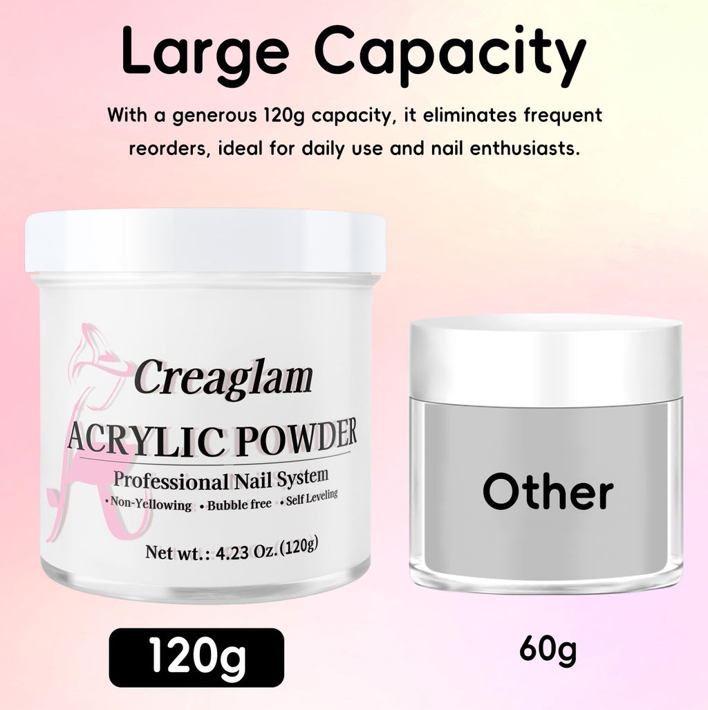 Creaglam Acrylic Powder 120g – No Lamp Needed for Nail Extensions & 3D Nail Art