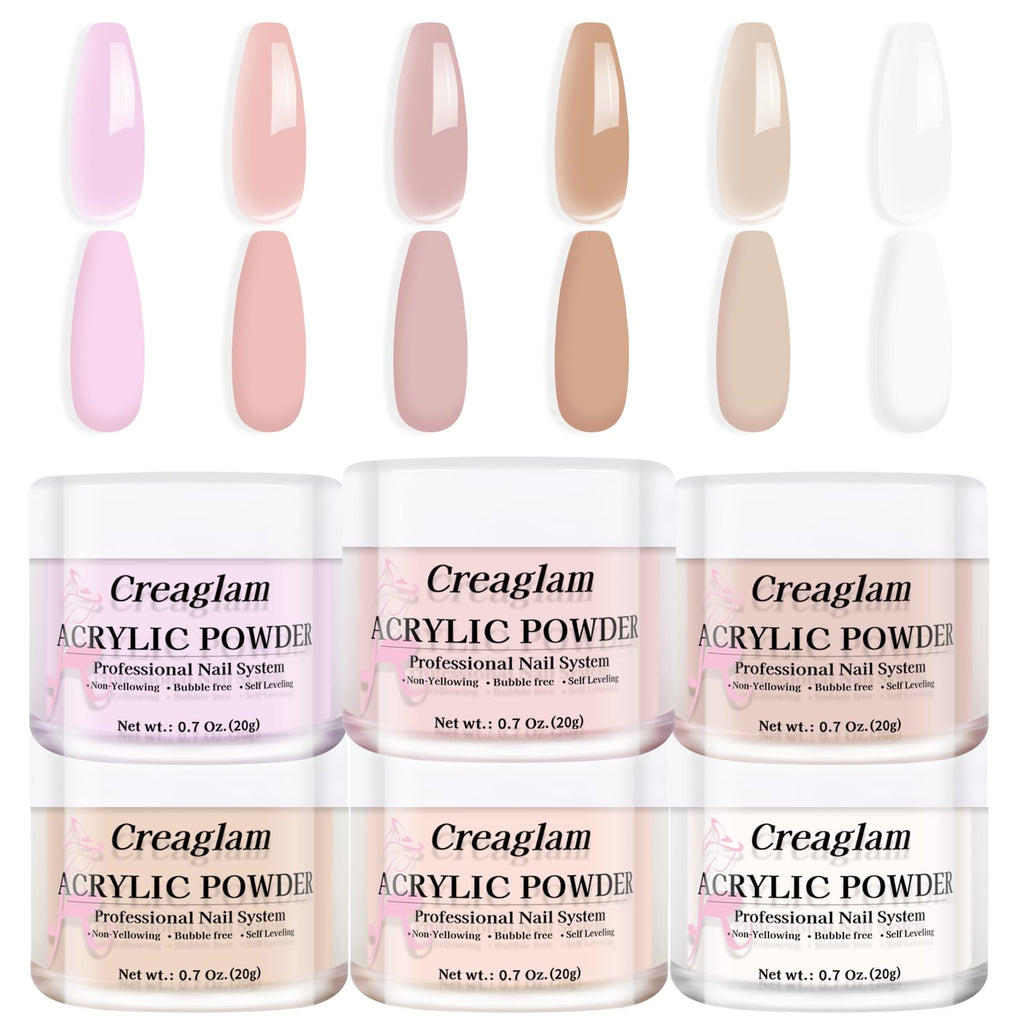 Creaglam Acrylic Nail Powder Kit – 6 Colors for French & 3D Nail Art, No Lamp